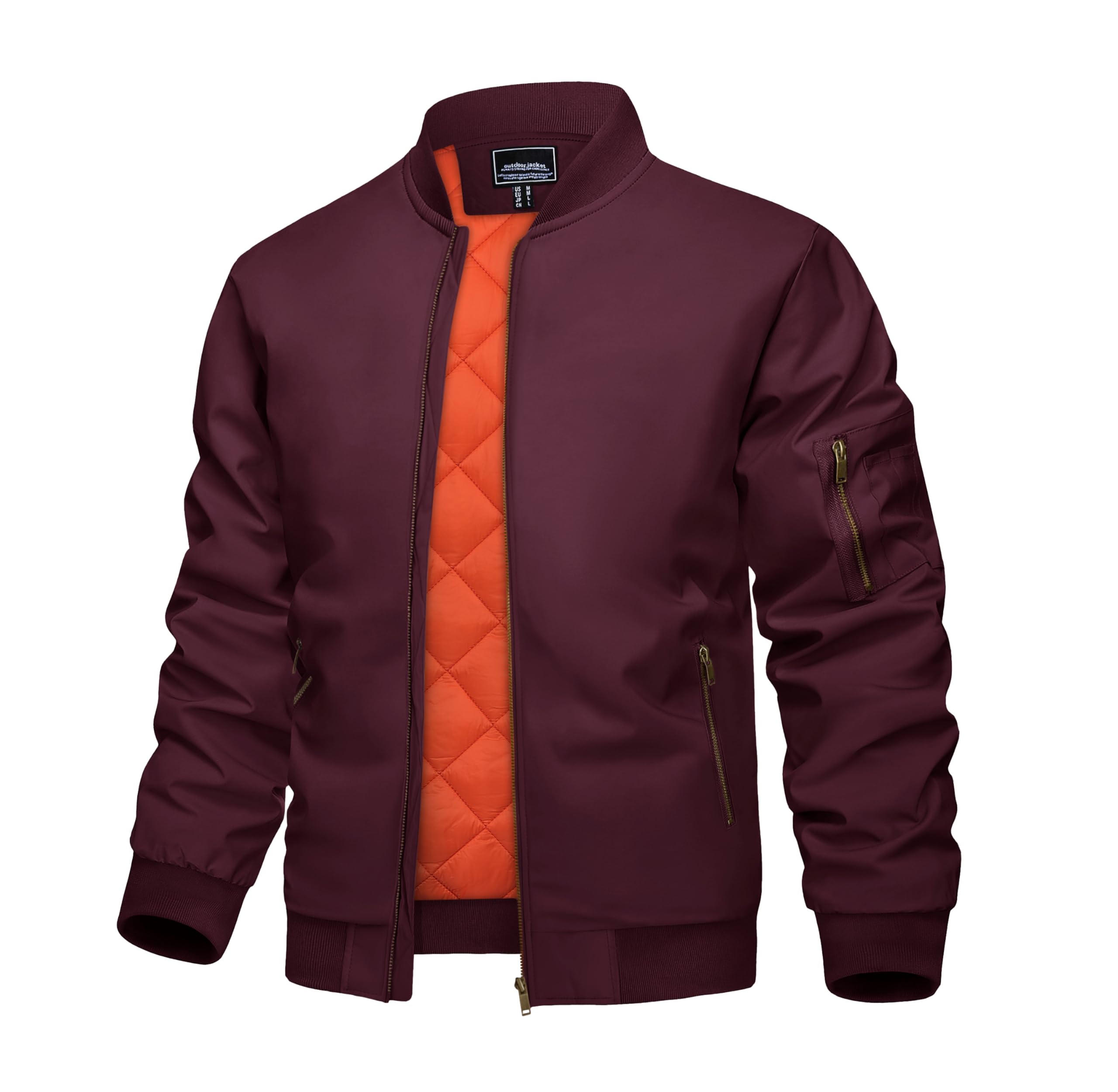 KEFITEVD Men's Jacket Casual Windproof Bomber Jackets Full Zip Windbreaker Warm Winter Padded Coats